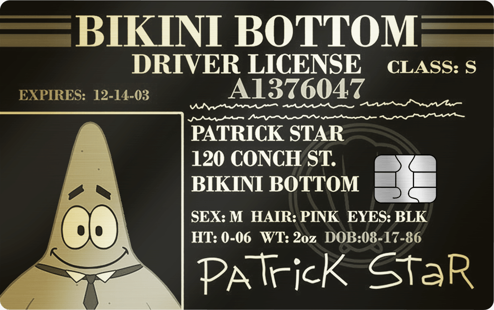 Patrick Star's Drivers License